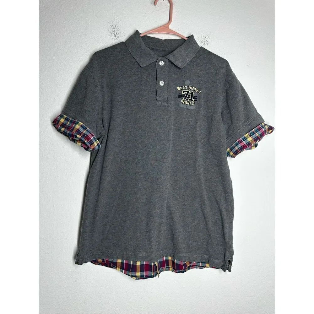 Walt Disney World 71 Men's Polo Shirt Embroidered Letters Size M Casual Gray